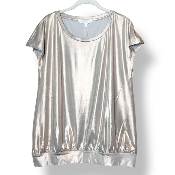 Adyson Parker NWT Liquid Jersey Short Sleeve Top 1X champagne gold shimmer - Picture 1 of 10